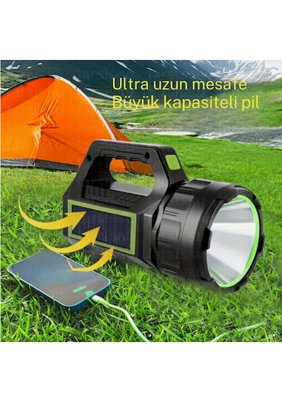 Ps-t95 10w Uzun Menzilli Solar Panelli Powerbank Usb Çıkış S.o.s Lu Ultra Güçlü Ledli Şarjlı Feneri Çok Renkli
