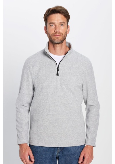 Tudors Unisex Standart Fit Anti-pilling Tüylenme Yapmayan Soğuk Geçirmez Gri Dik Bato Yaka Polar Sweatshirt-30138 Gri