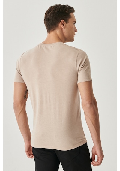 Ac&Co / Altınyıldız Classics Erkek Melanj Slim Fit Bisiklet Yaka 2'li Düz Tişört Paketi Hakı-bej Melanj Haki - Bej Melanj