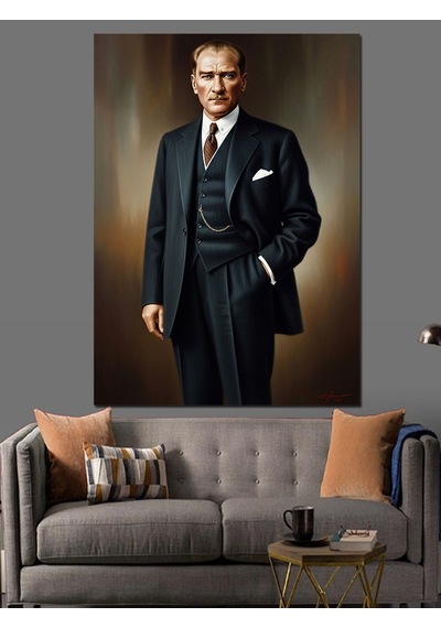 Ahşap Tablo Siyah Takım Elbiseli Atatürk İnsan Figürlü Tablolar