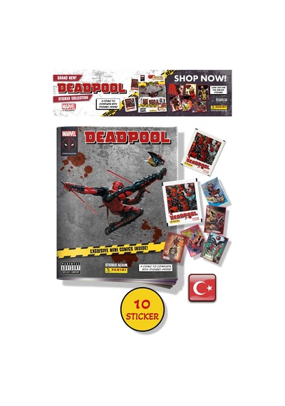 Marvel Deadpool Çıkartma Albümü + Özel Mini Çizgi Roman Panini Lisanslı Ürün 8 Stıcker 2 Kart