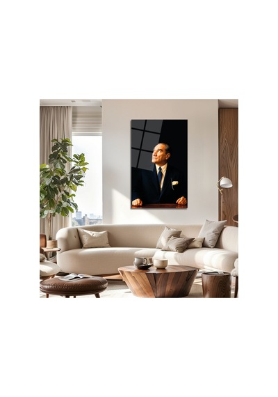 Mustafa Kemal Atatürk Portresi Dekoratif Cam Tablo Modern Ofis Ve Ev Dekorasyonu Duvar Sanatı Atatürk Temalı Dekoratif Duvar Tablosu, Salon, Ofis Ve Çalışma Alanı Dekoru,
