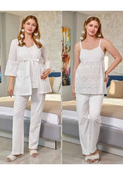 Cossy By Aqua 24621 Fistolu İp Askılı Hamile Lohusa 3 Lü Pijama Sabahlık Tk 001
