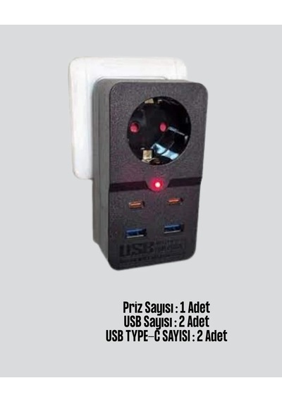Güçlü Akım Koruma Prizi 10a 2500w Usb Type-c Destekli