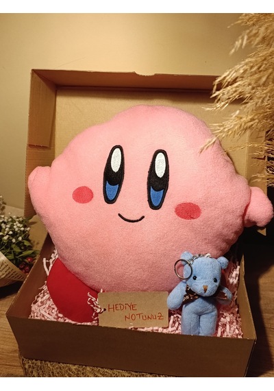 Kutulu Hediye Seti / Kirby Yastık 30cm Ve Ayıcık Anahtarlık