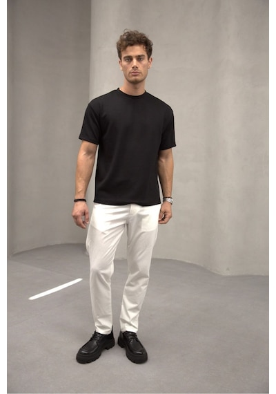 Bürke Siyah Renk Standart Kalıp Basic Bisiklet Yaka T-shirt