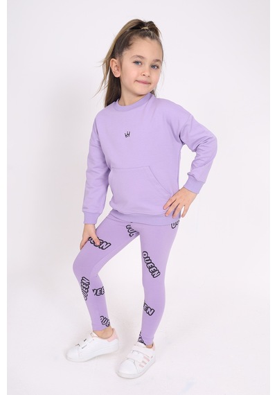 Toontoy Kız Çocuk 2'li Takım Baskılı Bisiklet Yaka Düşük Omuz Cepli Sweatshirt & Basic Düz Tayt Lila Toontoy Kız Çocuk 2'li Takım Baskılı Bisiklet Yaka Düşük Omuz Cepli Sweatshirt & Basic Düz Tayt Lila