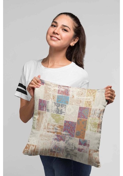 Çok Renkli Patchwork Çift Taraflı Kırlent Kılıfı Krl170n11