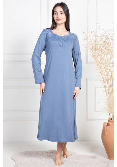 Mecit Pijama Mecit 6106 İndigo Büyük Beden Kadın Gecelik İndigo