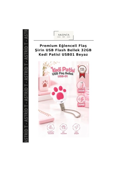 Premium Eğlenceli Flaş Şirin Usb Flash Bellek 32gb Kedi Patisi Usb01 Beyaz