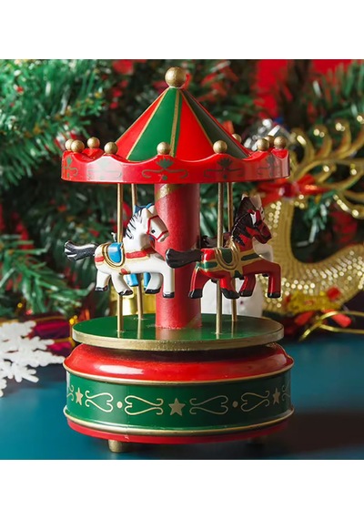 Yılbaşı Noel Nostaljik El Yapımı Atlı Karınca Müzik Kutusu Büyük Boy Yeşil