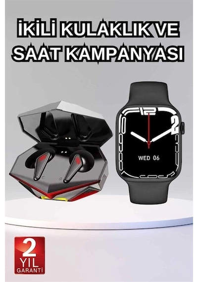 Mey İthalat İkili Set Dev Kampanya Ucuz Kulaklık Ucuz Akıllı Saat Gürültü Önleyici Uzun Pil Ömrü