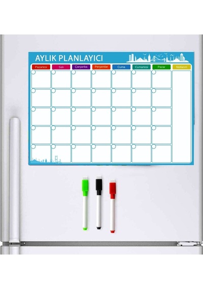 Aylık Magnet Planlayıcı , 35x50 Mıknatıslı Yazı Tahtası  + 3 Kale