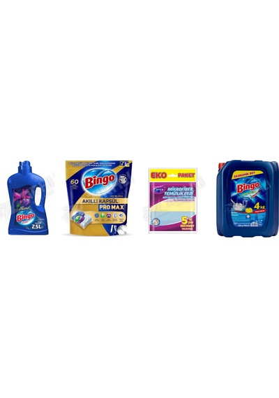 Bingo Yüzey Tem. Fresh 2.5 Lt + Pro Tablet 60'lı + Parex Bez 5'li + Bulaşık Det. 4lt 4'lü Set Diğer