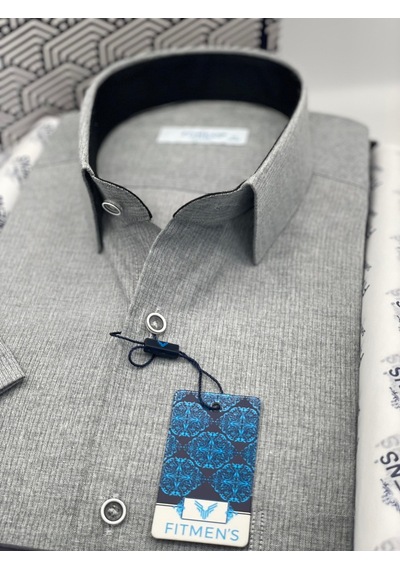Klasik Kısa Kol Keten Cotton Hediye Kutulu Erkek Gömlek Fs-003624 - Koyu Gri-2419