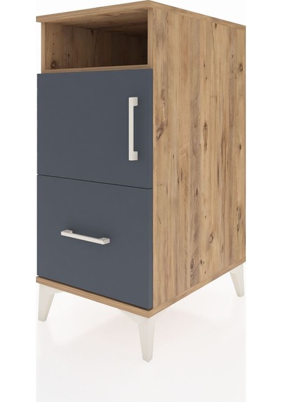 Kronos Komodin 2 Raflı Tek Çekmeceli Tek Kapaklı 44x59x96 Çam-antrasit Atlas Çam
