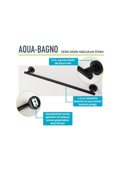 Aqua Bagno Zero Uzun Havluluk 50 Cm. Mat Siyah