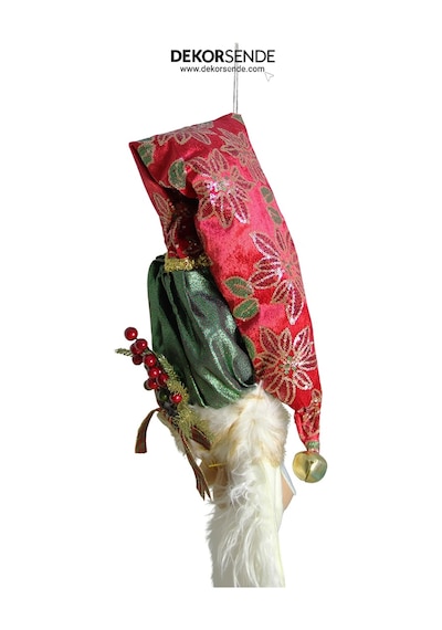 Yılbaşı Süsü Şapkalı Noel Baba Kafa Kapı Süsü Yeşil Kırmızı 90 Cm