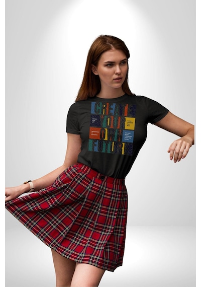 Geleçeği Seninle Planlayalım Unisex Unisex Siyah Organik Baskılı T-shirt Penye Yüksek Kalite Siyah