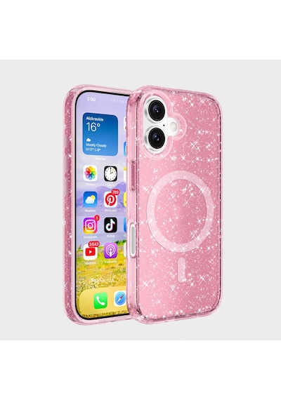 Apple Uyumlu iPhone 16 Plus Kılıf M-safe Şarj Özellikli Parlayan Simli Saydam Renkli Zore Allstar Kapak
