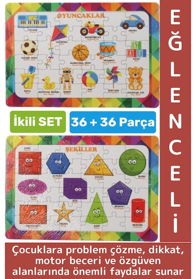 Eğlenceli Motor Zihinsel Beceri Geliştiren Eğitici Çocuk Puzzle Oyuncaklar Şekiller İkili Set 36 Prç