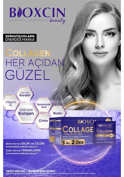 Bioxcin Beauty Collagen Toz Saşe  10.000 Mg 3 Al 2 Öde Tip 1 - Tip 3 Hidrolize Kolajen - Keratin