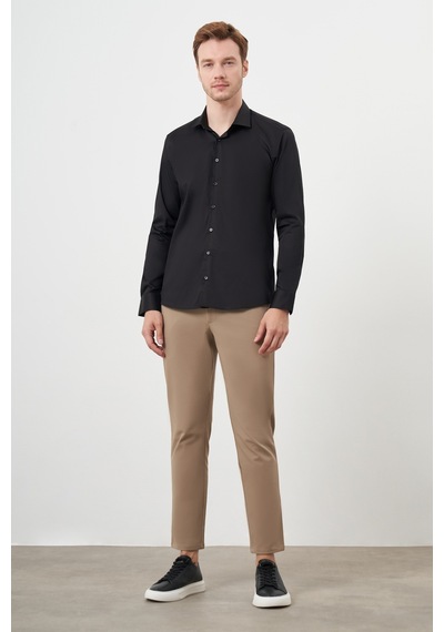 Morven Erkek Siyah Pamuk Düz Desen İtalyan Yaka Slim Fit Gömlek 24mc004088001 Siyah