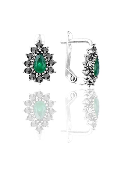 Gümüş Markazit ve Kök Zümrüt Taşlı Damla Modeli Küpe N11.44339
