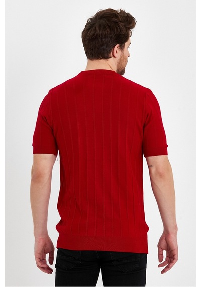 Erkek Yuvarlak Yaka Örme T-shirt Kırmızı