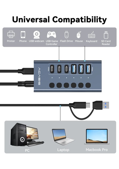 Acasis Hb06 Pro 6 Port 10gbps Usb 3.2 Hub Type-c/type-a 48w Adaptörlü Alüminyum Kasa Acasis Hb06 Pro 6 Port 10gbps Usb 3.2 Hub Type-c/type-a 48w Adaptörlü Alüminyum Kasa