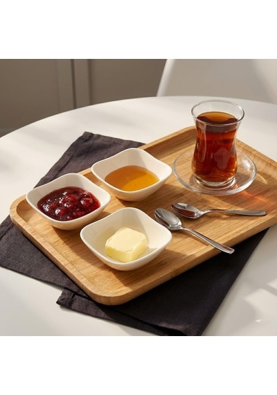 Şık Tasarımlı 3 Lü Krem Sunum Kasesi 10 Cm Kare Form, Servis Ve Kahvaltılık Kase Seti Çok renkli