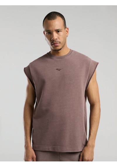 Everlast Bronx 1910 Oversize Yıkamalı Kahverengi Erkek Kolsuz Sweatshirt Kahverengi