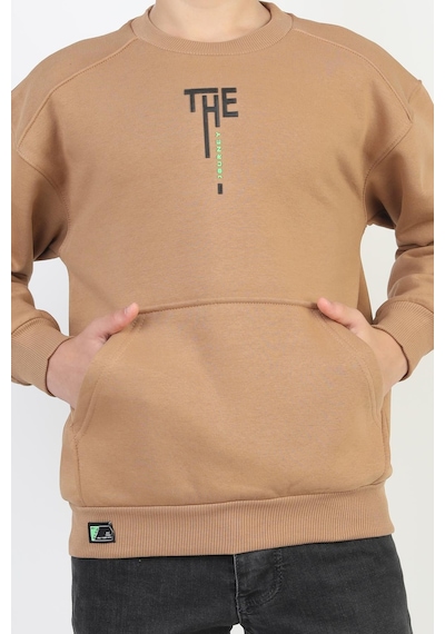 Kanguru Cepli Bisiklet Yaka Erkek Çocuk Sweatshirt-90901 Kahverengi