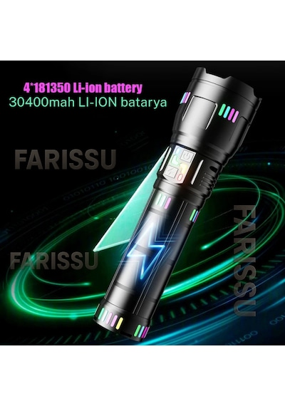 Or-w518 Ultra Güçlü Beyaz Lazer Led El Feneri 100w, 6000 Lümen, 2 Km Zoom Menzil Powerbank Özellikli Siyah