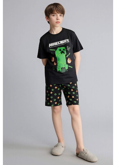 Defacto Minecraft Regular Fıt 2li Pijama Takımı Erkek Çocuk H0371a826smbk81 Siyah-bk81
