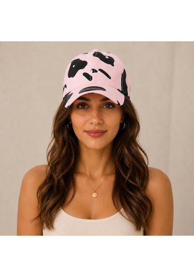 Valkyrie İnek Desenli Kadın Şapka Ayarlanabilir Baseball Cap Pembe Siyah Spor Günlük Unisex Pembe - Siyah