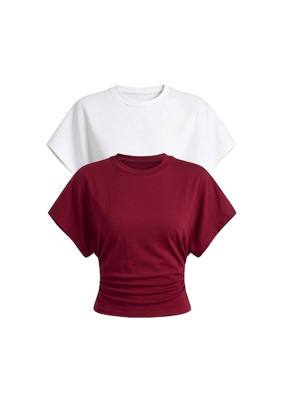 Genius Store Kadın Yarasa Kollu Bluz Pamuklu 2 Li Bluz Yarasakol-2 Bordo-beyaz