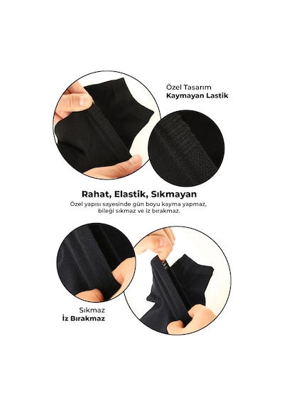 Saysez Bambu Erkek Patik Düz Siyah Renk Çorap Dikişsiz Premium 3'lü Paket Siyah