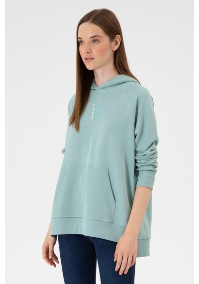 U.S. Polo Assn. Kadın Mint Yırtmaçlı Kapüşonlu Sweatshırt 50313611-VR090
