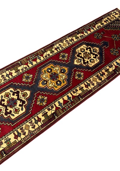El Dokuma Sıfır Yahyalı Halısı Yolluk 75x345 Kök Boya %100 Yün Halı Renkli