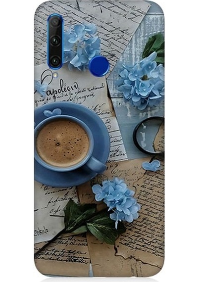 Huawei Honor 20 Lite Uyumlu Mavi Çiçekler Ve Mektuplar Desenli Silikon Kılıf