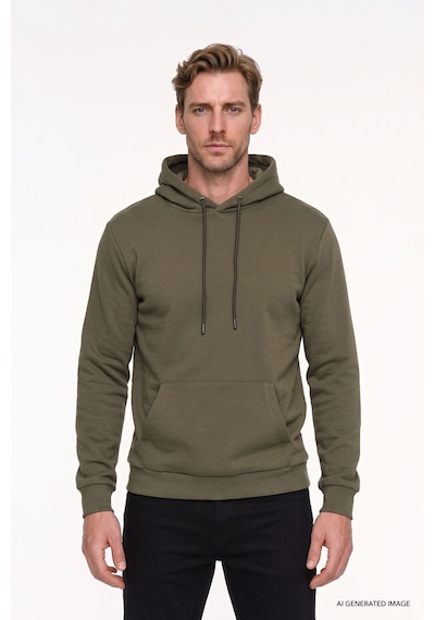 AC&Co / Altınyıldız Classics Erkek Haki Standart Fit Normal Kesim Kapüşonlu Kanguru Cepli Pamuklu Sweatshirt Haki