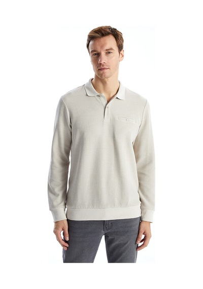 Lcwaıkıkı Classic Bej Polo Yaka Uzun Kollu Erkek Sweatshirt