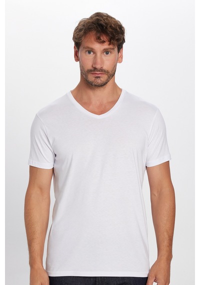 Tudors Erkek Slim Fit Dar Kesim Pamuk Yumuşak Dokulu Beyaz V Yaka Tişört-32119 Beyaz
