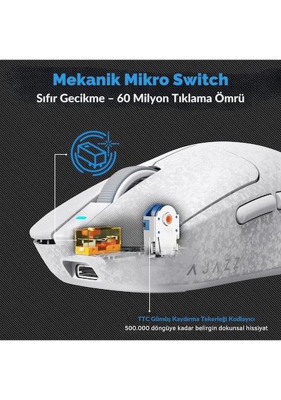Aj199 Karbon Fiber 3 Modlu Ultra Hafif 24.000 Dpı, Oyuncu Mouse Paw3311 Sensör-500 Mah Batarya Diğer