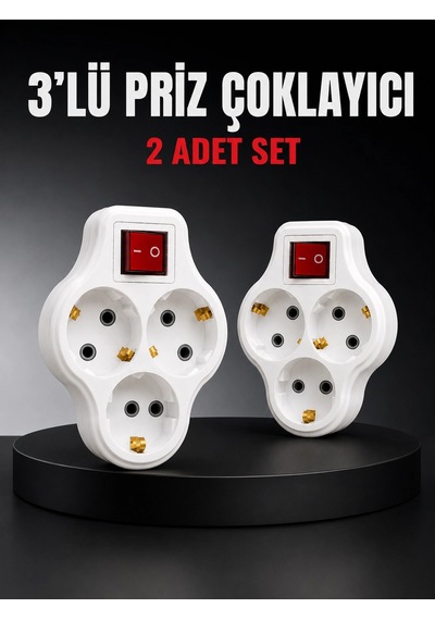 3 Lü Priz Çoklayıcı 2 Adet Set Anahtarlı Kablosuz Duvar Tipi Priz Çoğaltıcı 1