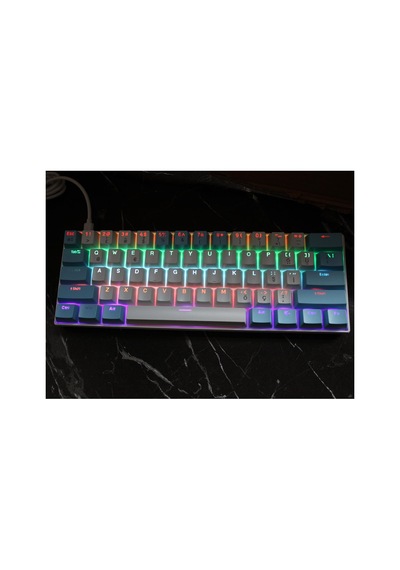 H61k Mini Mekanik Kablolu Gaming Oyuncu Klavye Türkçe Q Blue Switch 17 Ad Rgb Led Işık Modlu 61 Tuşlu Mavi