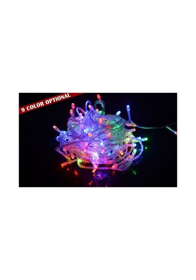 10 Mt 100 Led Işık Renkli Noel Yılbaşı Agaç Süsleme Led Süs 9 Fon Karışık