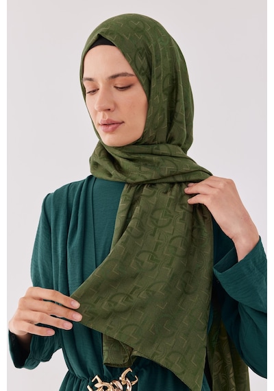 Mirsoy Scarf Daka Desen Parlak Jakar Şal - Yeşil Yeşil