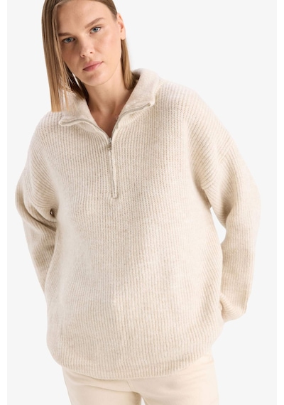 Defacto Relax Fit Yarım Fermuarlı Triko Kazak F3897ax25wnbg705 Bej
